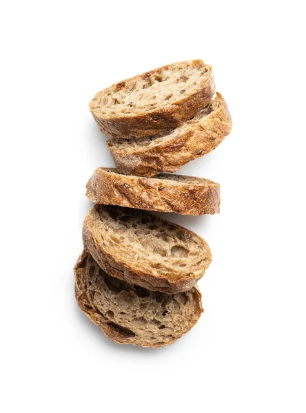 Wholegrain Ciabatta Bread Sliced Baked Baguette Isolated White Background — Fotografia de Stock