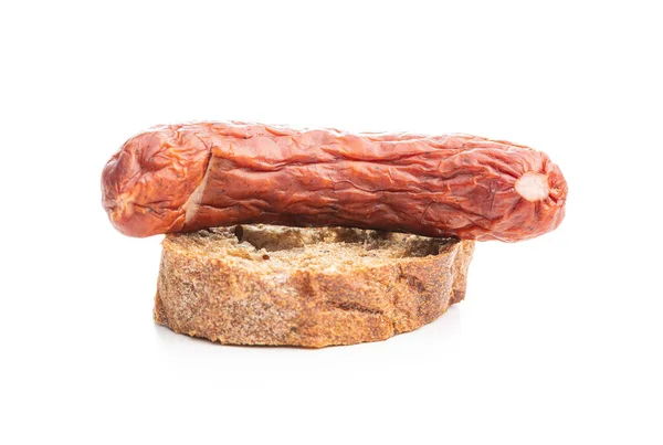 Smoked Pork Sausage Bread Isolated White Background — Φωτογραφία Αρχείου