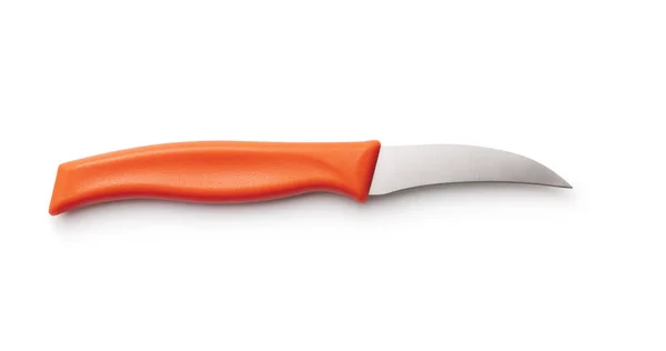 Pomarańczowy Plastikowy Nóż Kuchenny Izolowany Białym Tle — Zdjęcie stockowe