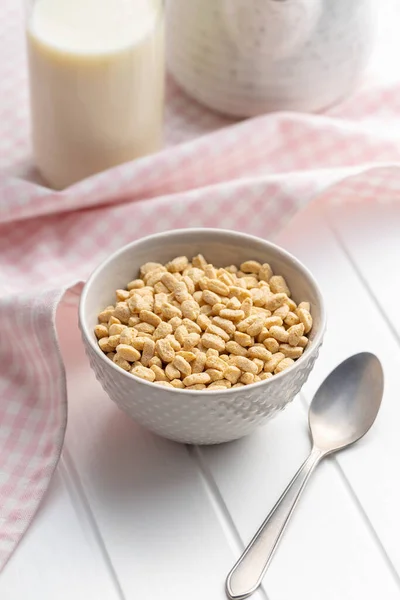 Cereales Desayuno Avena Aparece Tazón Sobre Una Mesa Blanca —  Fotos de Stock