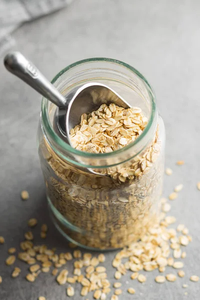 Frühstückszerealien Ungekochte Haferflocken Rohe Haferflocken Glas — Stockfoto