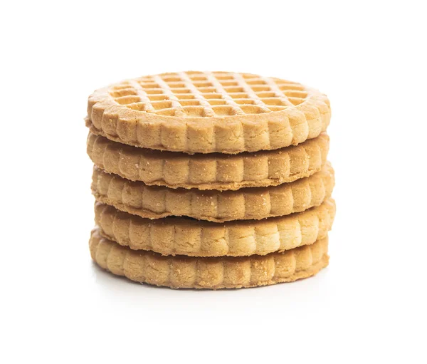 Staplade Smörkakor Söta Cookies Isolerade Vit Bakgrund — Stockfoto