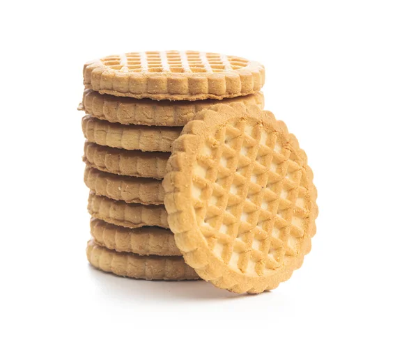 Galletas Mantequilla Apiladas Galletas Dulces Aisladas Sobre Fondo Blanco — Foto de Stock