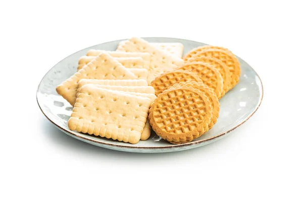 Máslové Sušenky Talíři Sladké Cookies Izolované Bílém Pozadí — Stock fotografie