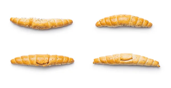 Pečený Croissant Křupavý Houska Role Izolované Bílém Pozadí — Stock fotografie