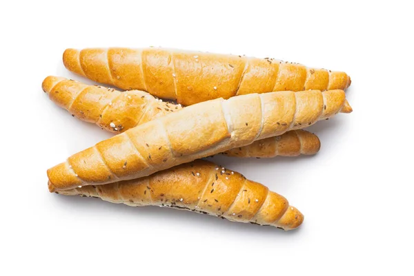 Croissant Assado Rolo Crocante Pão Isolado Fundo Branco — Fotografia de Stock