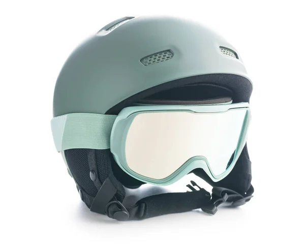 Ski Oder Snowboardhelm Mit Schutzbrille Auf Weißem Hintergrund — Stockfoto