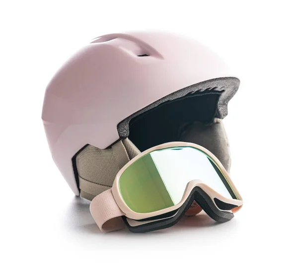 Ski Oder Snowboardhelm Mit Schutzbrille Auf Weißem Hintergrund — Stockfoto