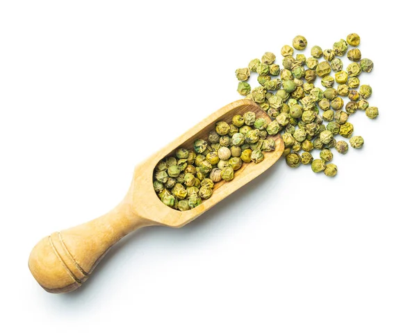 Dried Green Peppercorn Dry Green Pepper Spice Scoop Isolated White — Stock Photo, Image