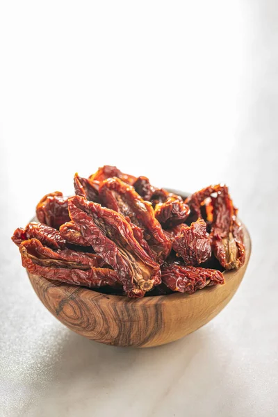 Sun Dried Tomatoes Bowl White Table — Stock Photo, Image