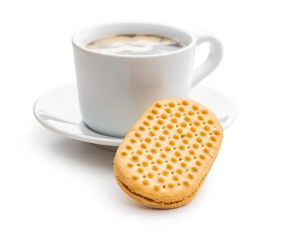 Galletas Dulces Sándvich Taza Café Galletas Con Relleno Crema Cacao —  Fotos de Stock