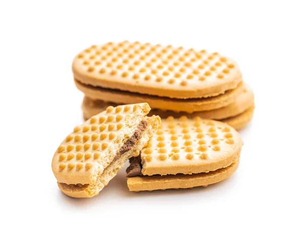 Dulces Galletas Sandvich Galletas Con Relleno Crema Cacao Aislado Sobre — Foto de Stock