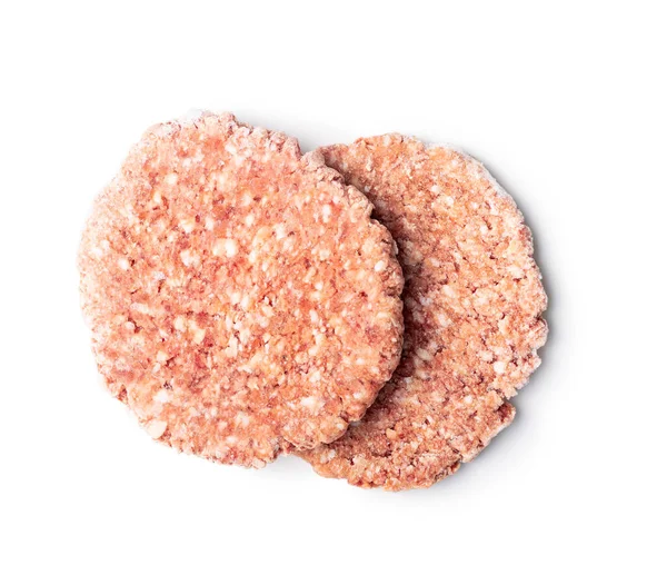 Frozen Hamburger Meat Raw Beef Patties Isolated White Background — Stock Photo, Image