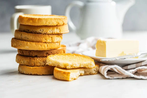Dieetbeschuit Brood Krokante Koekjes Keukentafel — Stockfoto
