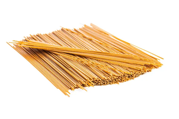 Okokt Fullkornsspagetti Pasta Isolerad Vit Bakgrund — Stockfoto