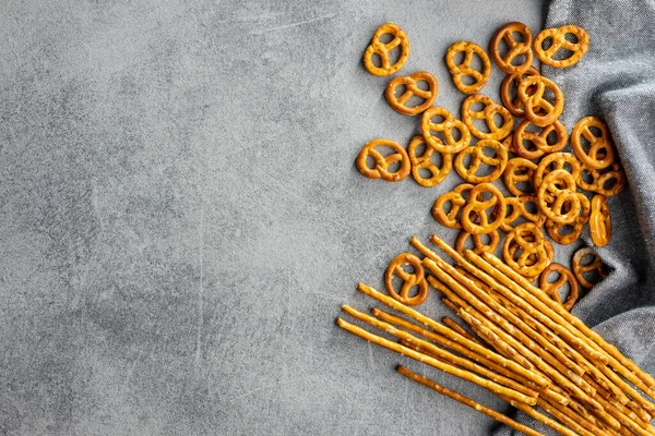 Mini Pretzels Salted Sticks Crusty Salted Snack Kitchen Table Top — Stock Photo, Image