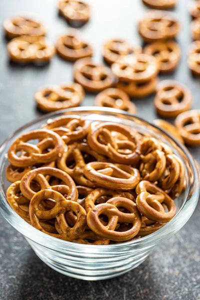 Mini Pretzels Lanche Salgado Crocante Uma Tigela — Fotografia de Stock