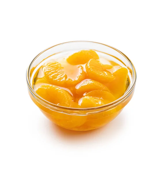 Tangerina Enlatada Fruta Tangerina Conserva Tigela Isolada Sobre Fundo Branco — Fotografia de Stock