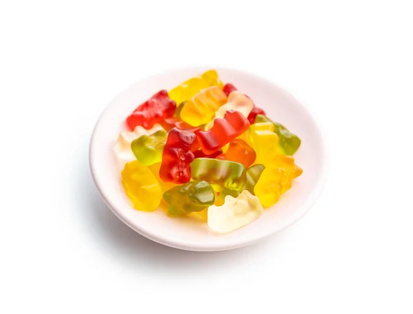 Jelly Gummy Bears Candy Bowl Colorful Sweet Confectionery Isolated White — Stock Photo, Image