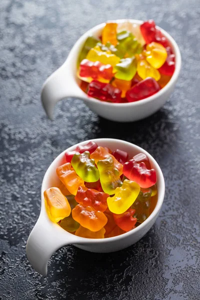 Jelly Gummy Bär Godis Färgglada Söta Konfektyrer Skål — Stockfoto
