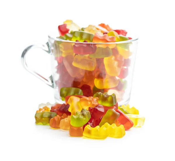 Jelly Gummy Bär Godis Färgglada Söta Konfektyrer Isolerade Vit Baackground — Stockfoto