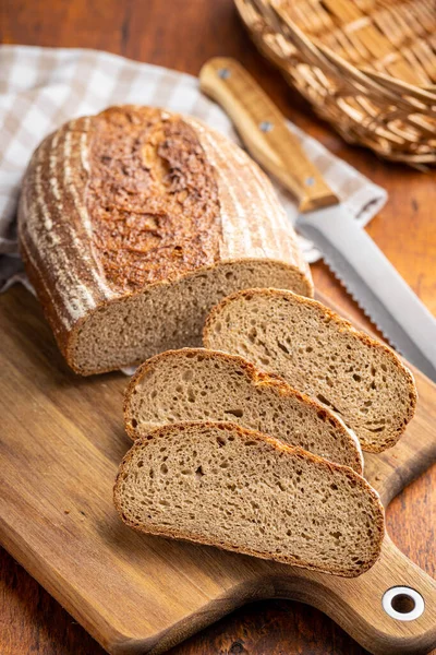 Sliced Loaf Bread Cutting Board — Stock Photo, Image