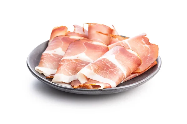 Sliced Schwarzwald Ham Dried Prosciutto Ham Isolated White Background — Stock Photo, Image