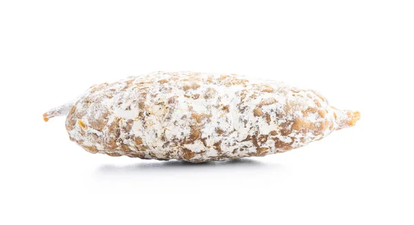 Traditional Sausage White Mold Dried Pork Salami Isolated White Background — Stock Fotó