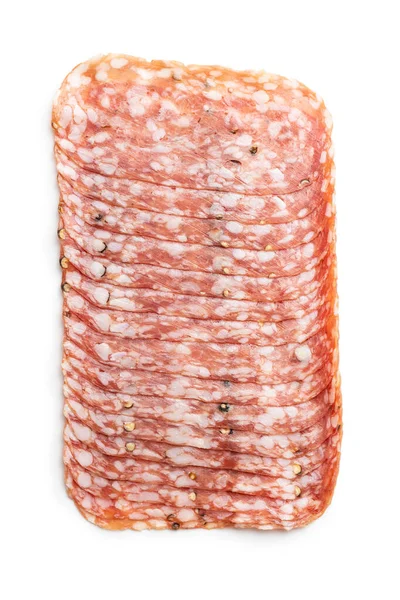 Salsiccia Affettata Salame Italiano Con Mais Pepe Isolato Fondo Bianco — Foto Stock