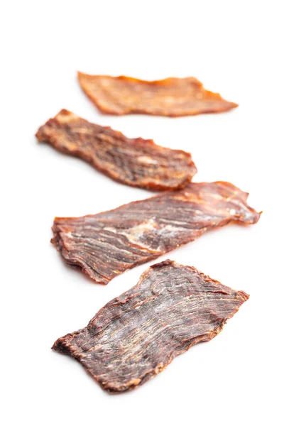 Beef Jerky Meat Dried Sliced Meat Isolated White Background — Stock Photo, Image