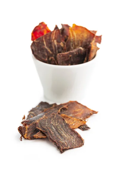 Beef Jerky Meat Dried Sliced Meat Isolated White Background — Stock Photo, Image