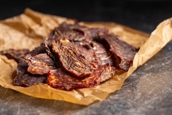 Beef Jerky Meat Dried Sliced Meat Paper — Stock Photo, Image
