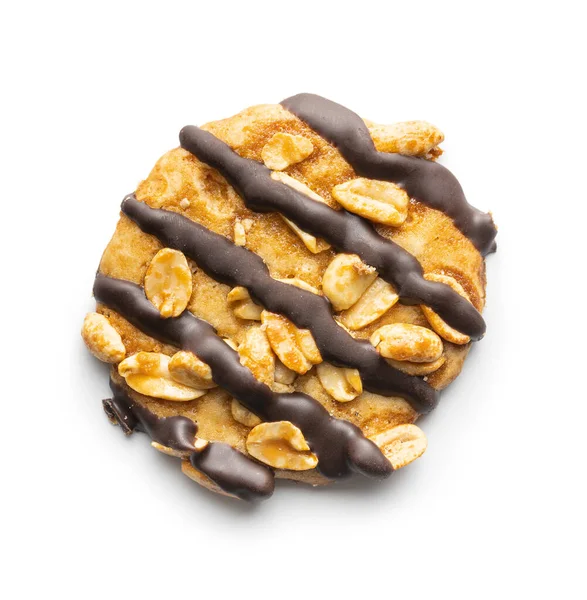 Chip Koekjes Met Pinda Chocolade Strips Geïsoleerd Een Witte Achtergrond — Stockfoto