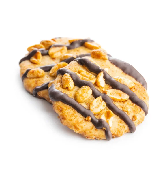 Chip Cookies Mit Erdnüssen Und Schokoladenstreifen Isoliert Auf Weißem Hintergrund — Stockfoto