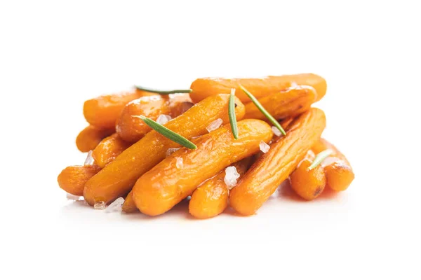 Roasted Baby Carrots Salt Rosemary Isolated White Background — Stock Photo, Image