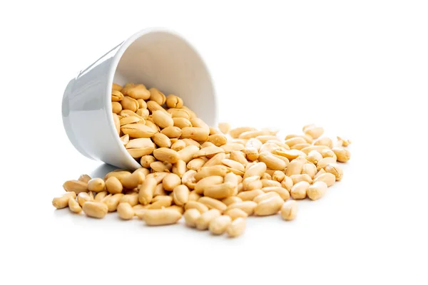 Geröstete Geschälte Erdnüsse Schüssel Isoliert Auf Weißem Hintergrund — Stockfoto