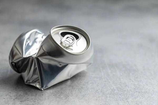 Empty Crumpled Can Gray Table — Foto Stock