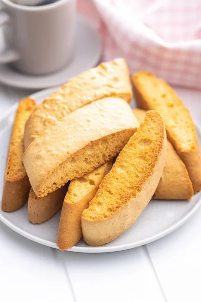 Sweet Anicini Cookies Plate Italian Biscotti Anise Flavor White Table — стоковое фото