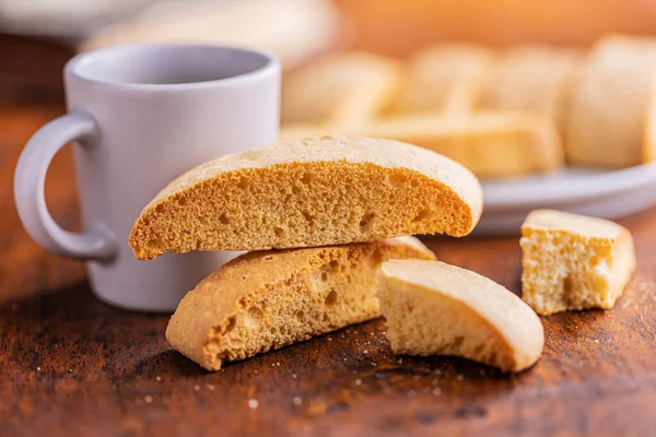 Sweet Anicini Cookies Italian Biscotti Anise Flavor Coffee Cup Wooden — 스톡 사진