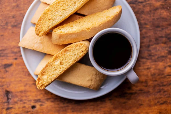 Sweet Anicini Cookies Italian Biscotti Anise Flavor Coffee Cup Wooden Φωτογραφία Αρχείου