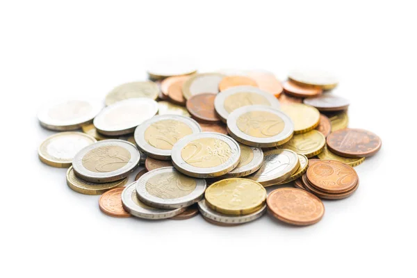 Monete Euro Isolate Fondo Bianco — Foto Stock
