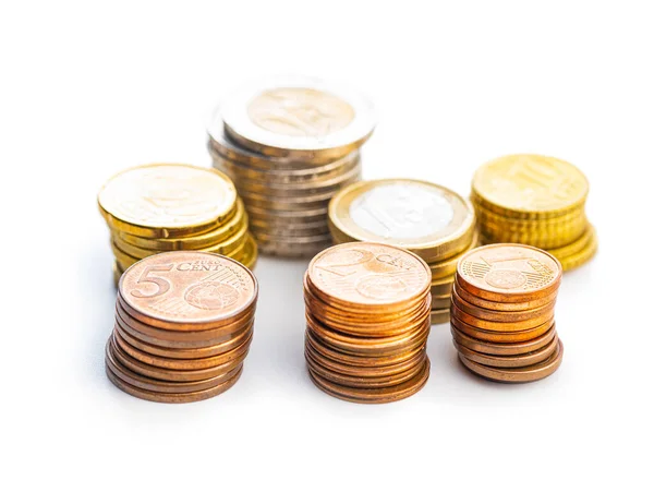 Stack Euro Coins Isolated White Background — Foto Stock