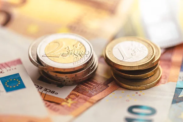 Euro Coins Paper Euro Banknotes Stockfoto