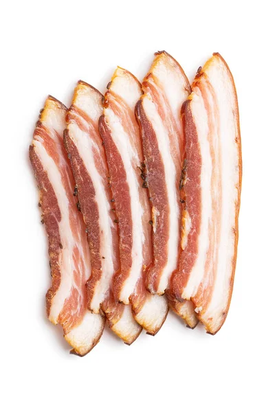 Sliced Smoked Bacon Isolated White Background — Zdjęcie stockowe