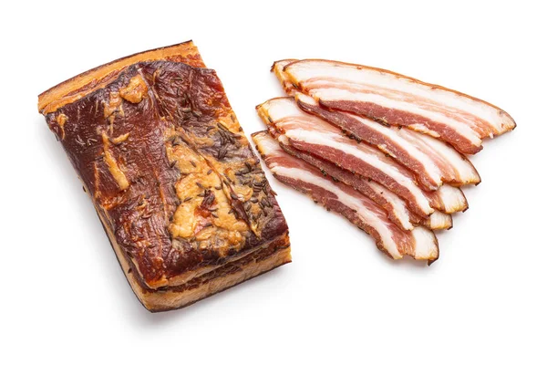 Sliced Smoked Bacon Isolated White Background —  Fotos de Stock