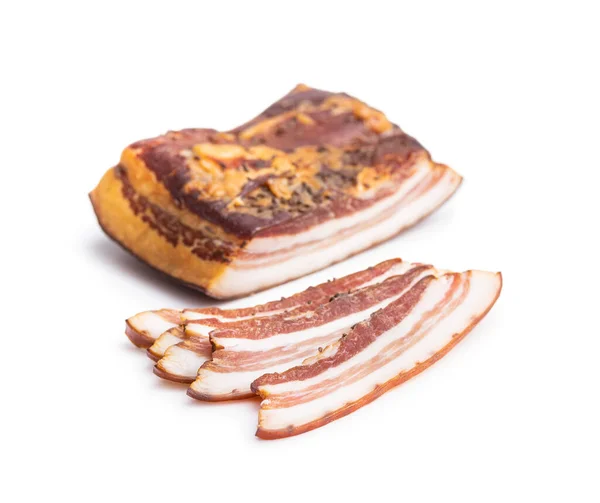 Sliced Smoked Bacon Isolated White Background — Stock fotografie