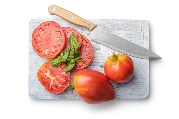 Sliced Bull Heart Tomatoes Cutting Board Isolated White Background Stock Fotó
