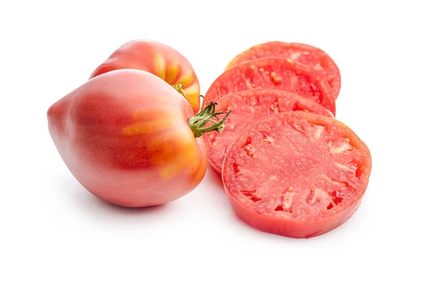 Sliced Bull Heart Tomatoes Isolated White Background 스톡 사진