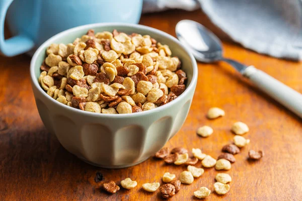 Breakfast Cereal Flakes Bowl Wooden Table — Photo