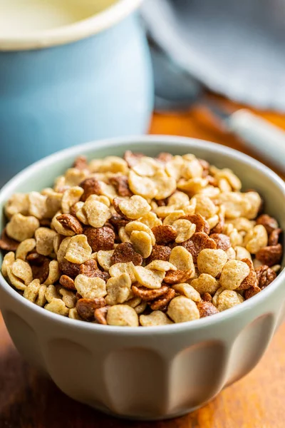 Breakfast Cereal Flakes Bowl Wooden Table —  Fotos de Stock